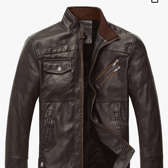 Brand New WULFUL Men's Vintage Stand Collar Leather Jacket Motorcycle PU Jacket - Picture 8 of 8